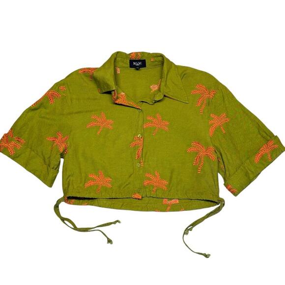 MAAC Zurri embroidered pal crop collared button up blouse green XS - Picture 4 of 16